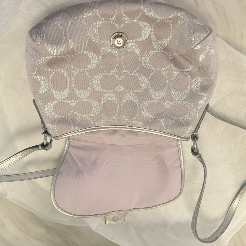 Coach Signature C Silver Metallic Crossbody Bag - Picture 8 of 16